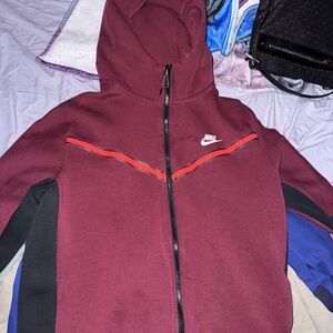 Nike Burgundy and Black Zip-Up Hoodie